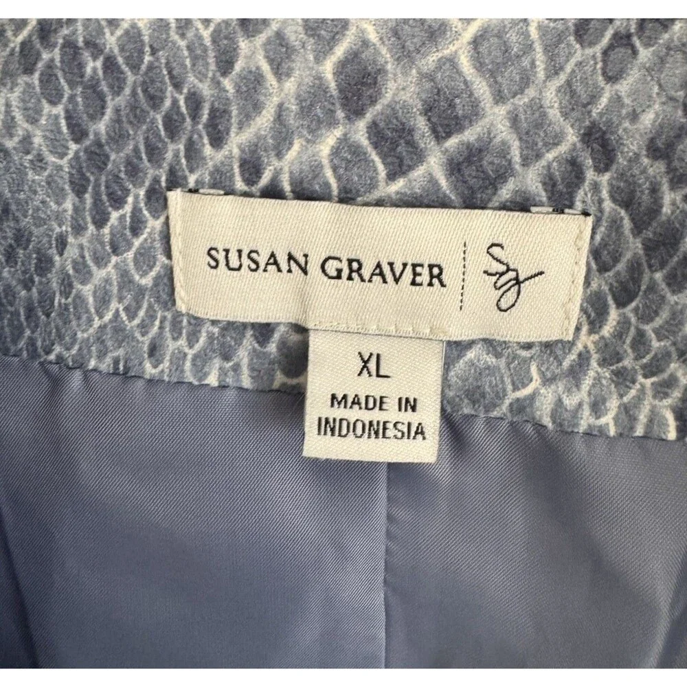 Susan Graver Jacket Blue Faux Snake Skin Zip Blazer Pockets Lined Size XL